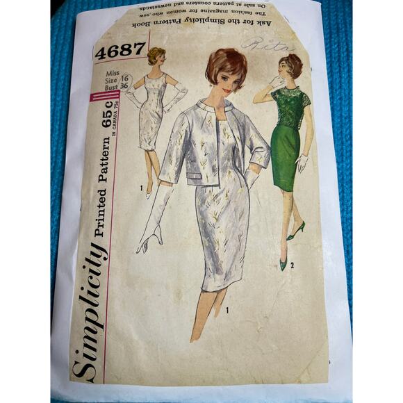 Simplicity 4687 pattern dress bodycon jacket 1960s size 16 - Picture 1 of 6